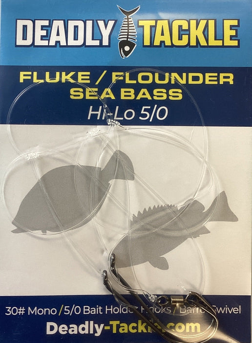 Deadly Tackle Fluke/Flounder/Seabass Hi-Lo Rig with 5/0 Hook